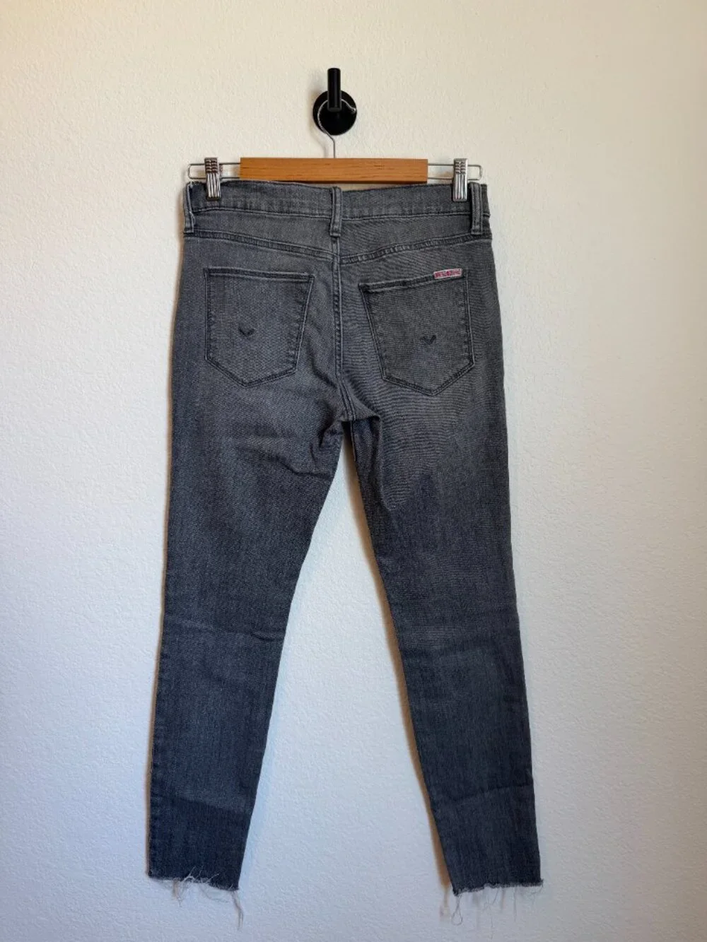 Hudson Natalie Mid-Rise Super Skinny Ankle Raw Hem Jean 27 Washed Black Gray